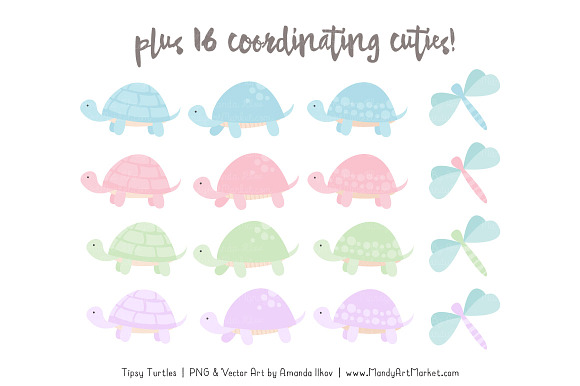 Pastel Turtle Stack Clipart in Illustrations - product preview 3