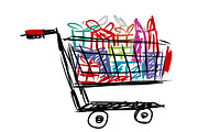 Shopping cart with gift box and bag