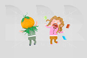Pumpkin boy  scaring girl