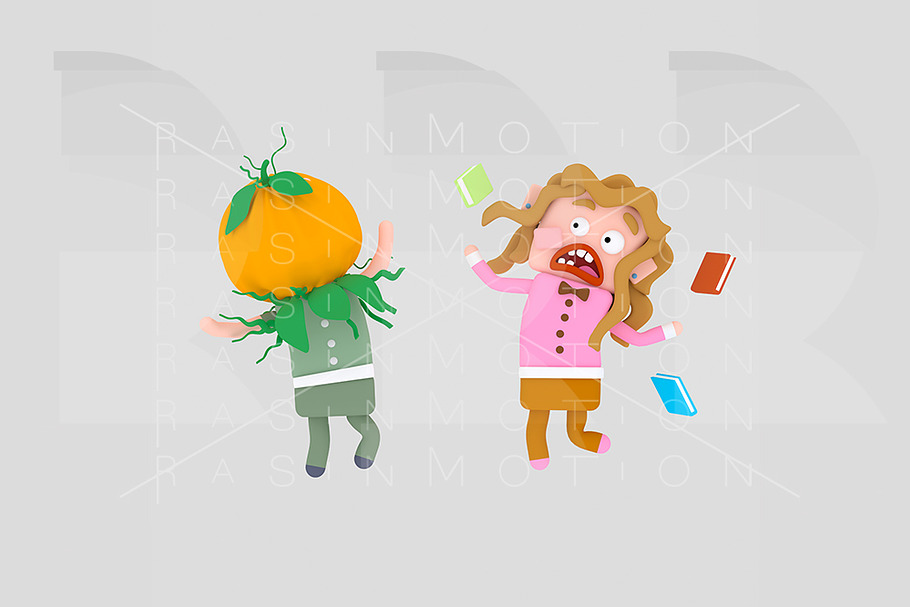 Pumpkin boy  scaring girl in Illustrations - product preview 8