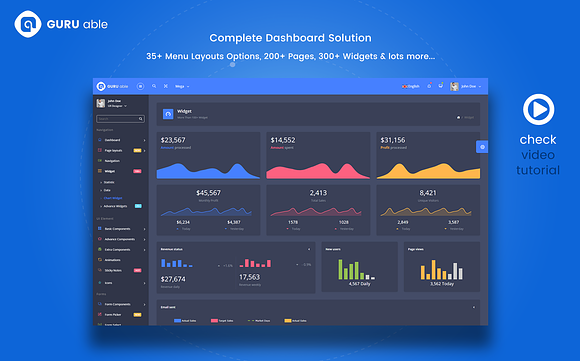 Guru Able BS 4 & Angular 4 Dashboard in HTML/CSS Themes - product preview 2