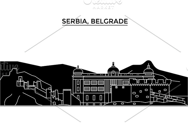 Serbia, Belgrade architecture vector city skyline, travel cityscape with landmarks, buildings, isolated sights on background