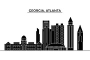 Usa, Georgia, Atlanta architecture vector city skyline, travel cityscape with landmarks, buildings, isolated sights on background
