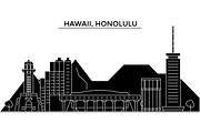 Usa, Hawaii, Honolulu architecture vector city skyline, travel cityscape with landmarks, buildings, isolated sights on background