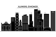 Usa, Illinois, Chicago architecture vector city skyline, travel cityscape with landmarks, buildings, isolated sights on background