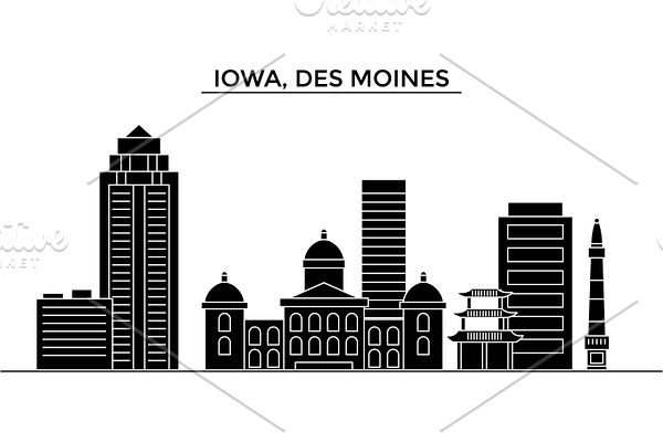 Usa, Iowa, Des Moines architecture vector city skyline, travel cityscape with landmarks, buildings, isolated sights on background