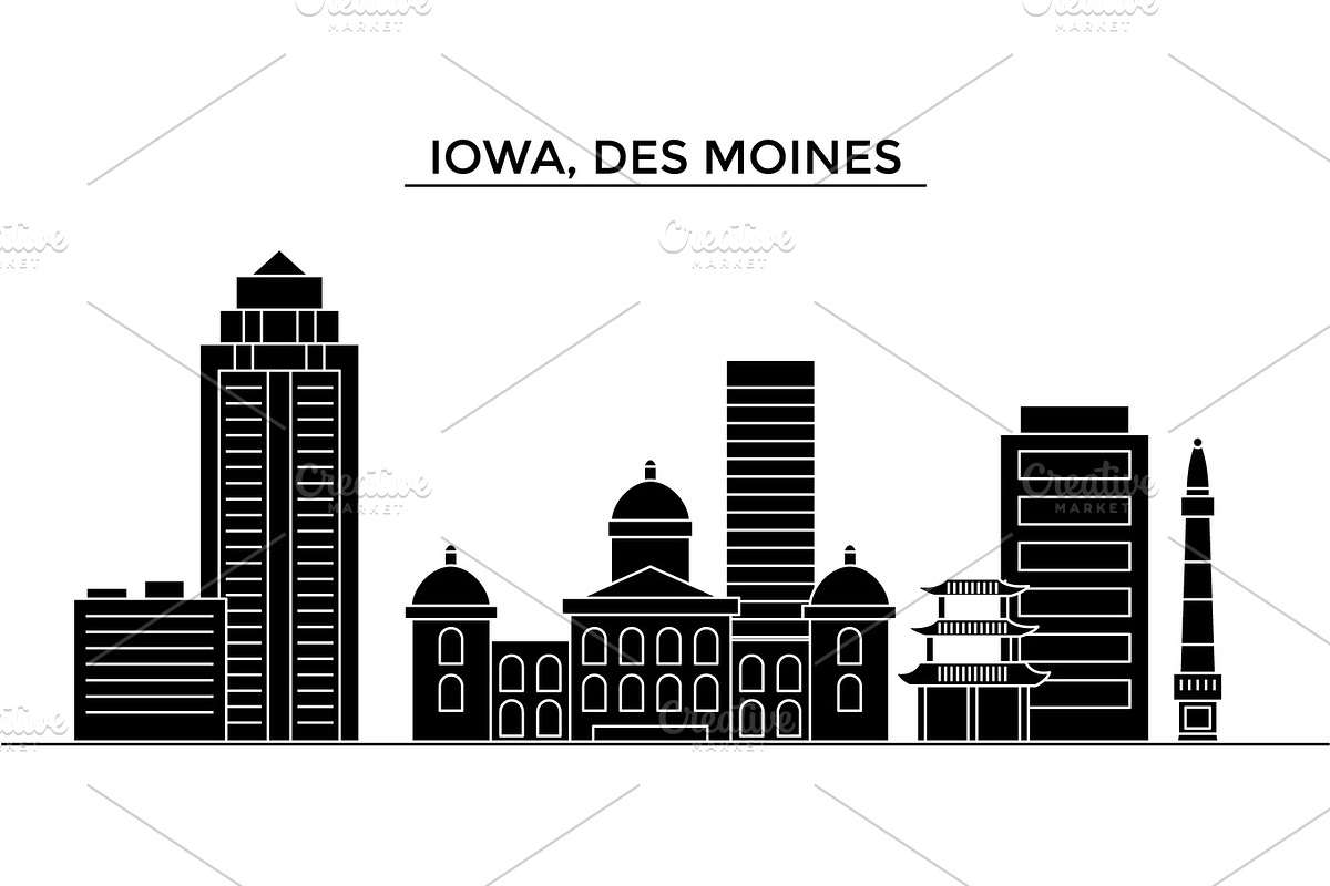 Usa, Iowa, Des Moines architecture vector city skyline, travel cityscape with landmarks, buildings, isolated sights on background in Illustrations - product preview 8