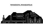 Usa, Minnesota, Minneapolis architecture vector city skyline, travel cityscape with landmarks, buildings, isolated sights on background
