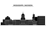 Usa, Mississippi, Jackson architecture vector city skyline, travel cityscape with landmarks, buildings, isolated sights on background