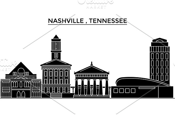 Usa, Nashville , Tennessee architecture vector city skyline, travel cityscape with landmarks, buildings, isolated sights on background