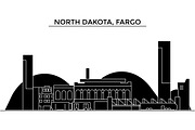 Usa, North Dakota, Fargo architecture vector city skyline, travel cityscape with landmarks, buildings, isolated sights on background