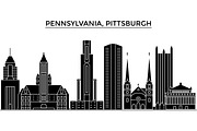 Usa, Pennsylvania  Pittsburgh architecture vector city skyline, travel cityscape with landmarks, buildings, isolated sights on background