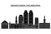 Usa, Pennsylvania, Philadelphia architecture vector city skyline, travel cityscape with landmarks, buildings, isolated sights on background