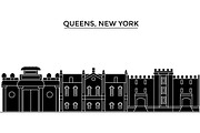 Usa, Queens, New York architecture vector city skyline, travel cityscape with landmarks, buildings, isolated sights on background