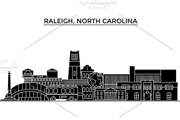 Usa, Raleigh, North Carolina architecture vector city skyline, travel cityscape with landmarks, buildings, isolated sights on background
