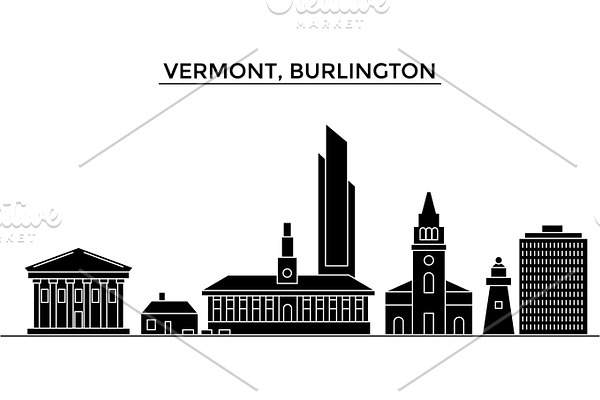 Usa, Vermont, Burlington architecture vector city skyline, travel cityscape with landmarks, buildings, isolated sights on background