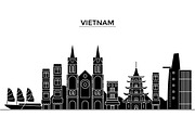 Vietnam architecture vector city skyline, travel cityscape with landmarks, buildings, isolated sights on background