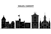 Wales, Cardiff architecture vector city skyline, travel cityscape with landmarks, buildings, isolated sights on background