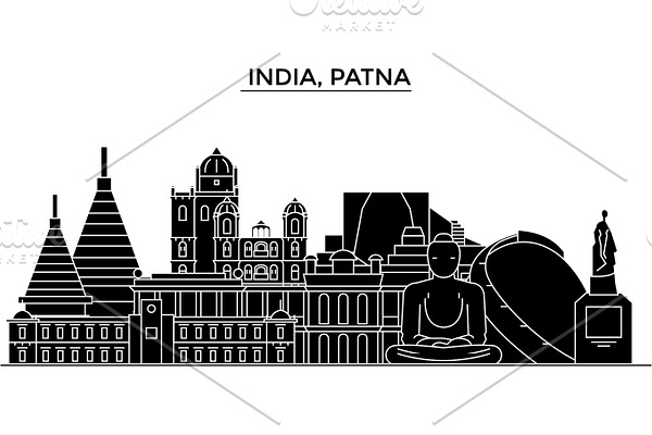 India, Patna architecture urban skyline with landmarks, cityscape, buildings, houses, ,vector city landscape, editable strokes