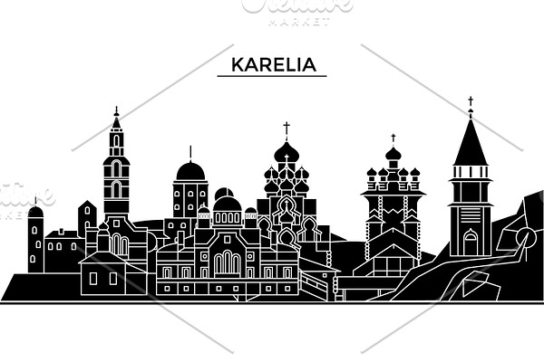 Russia, Karelia architecture urban skyline with landmarks, cityscape, buildings, houses, ,vector city landscape, editable strokes