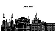 Russia, Samara architecture urban skyline with landmarks, cityscape, buildings, houses, ,vector city landscape, editable strokes