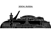 Russia, Sochi architecture urban skyline with landmarks, cityscape, buildings, houses, ,vector city landscape, editable strokes