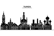 Russia, Tumen architecture urban skyline with landmarks, cityscape, buildings, houses, ,vector city landscape, editable strokes