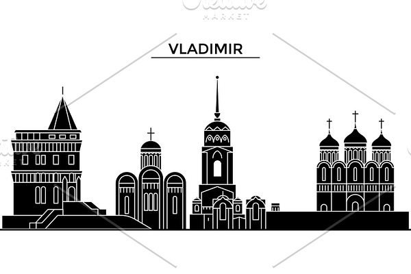 Russia, Vladimir architecture urban skyline with landmarks, cityscape, buildings, houses, ,vector city landscape, editable strokes
