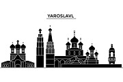 Russia, Yaroslavl architecture urban skyline with landmarks, cityscape, buildings, houses, ,vector city landscape, editable strokes