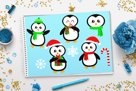 Holiday Penguins Clipart, Christmas in Illustrations - product preview 1