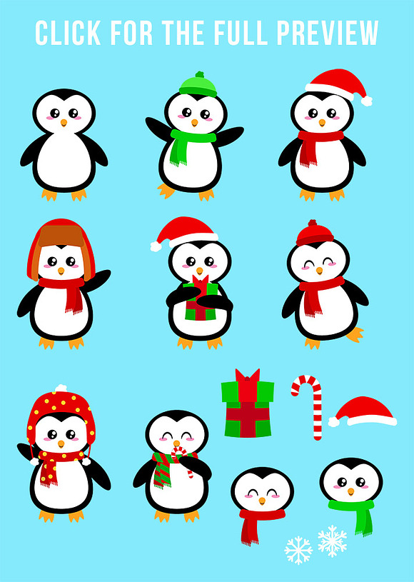 Holiday Penguins Clipart, Christmas in Illustrations - product preview 2