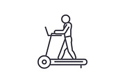 fitness treadmill concept vector thin line icon, symbol, sign, illustration on isolated background