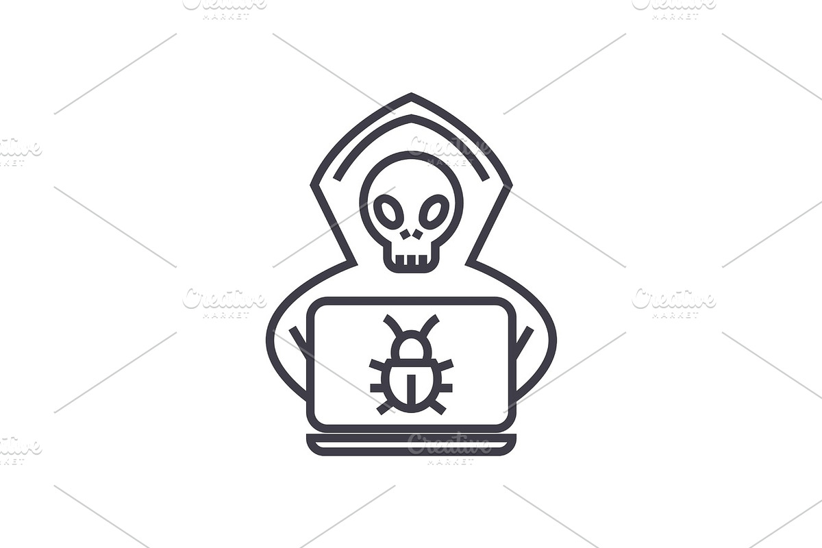 hacker concept vector thin line icon, symbol, sign, illustration on isolated background in Illustrations - product preview 8