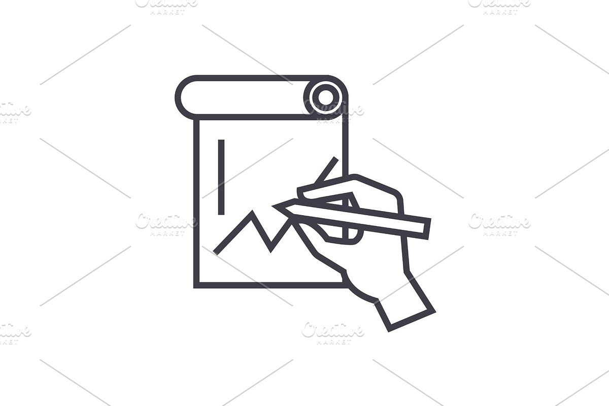 hand drawing graph concept vector thin line icon, symbol, sign, illustration on isolated background in Illustrations - product preview 8