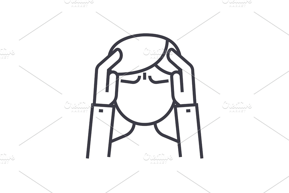 headache concept vector thin line icon, symbol, sign, illustration on isolated background in Illustrations - product preview 8