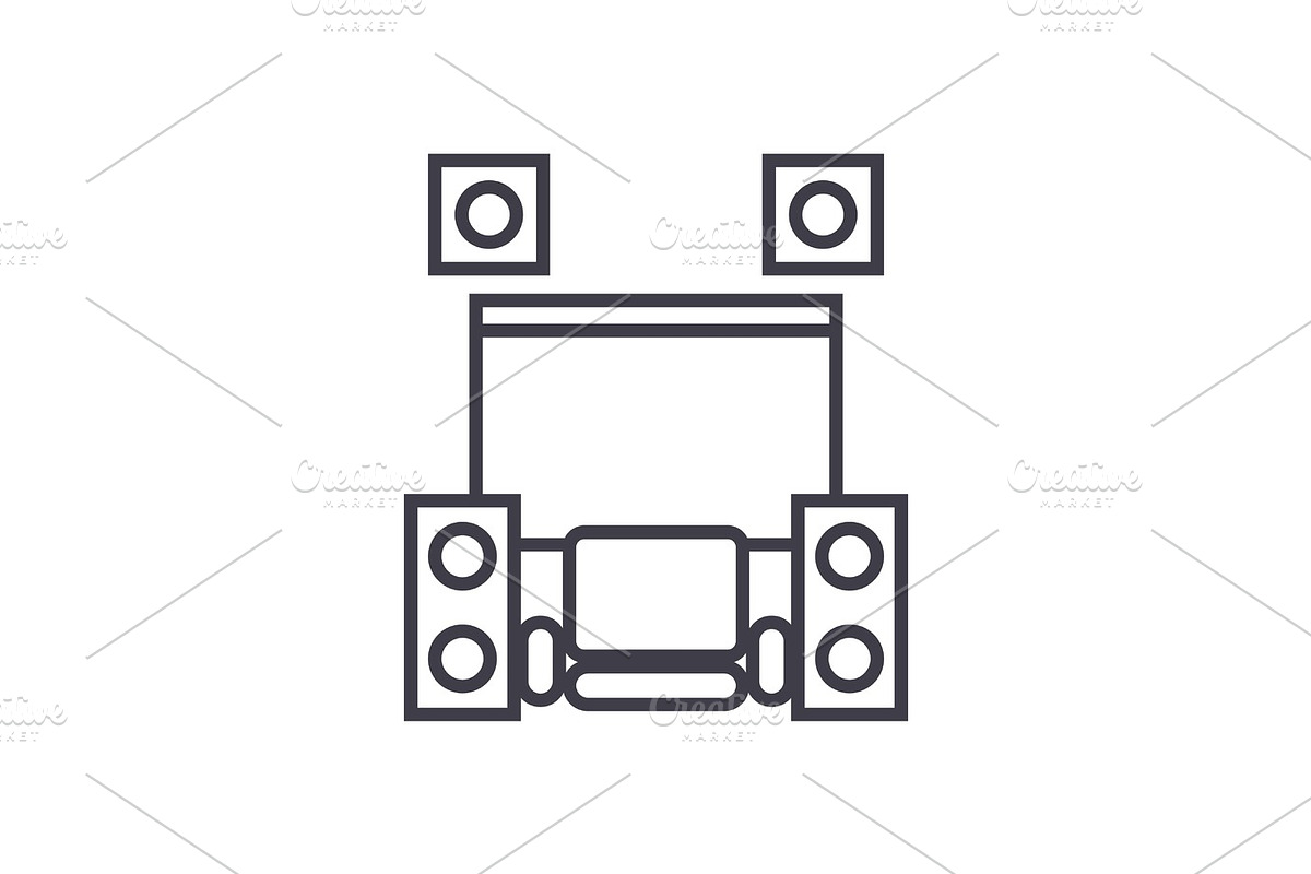 home cinema theater concept vector thin line icon, symbol, sign, illustration on isolated background in Illustrations - product preview 8