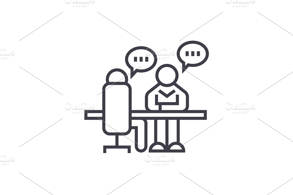interview, office discussion concept vector thin line icon, symbol, sign, illustration on isolated background in Illustrations - product preview 8