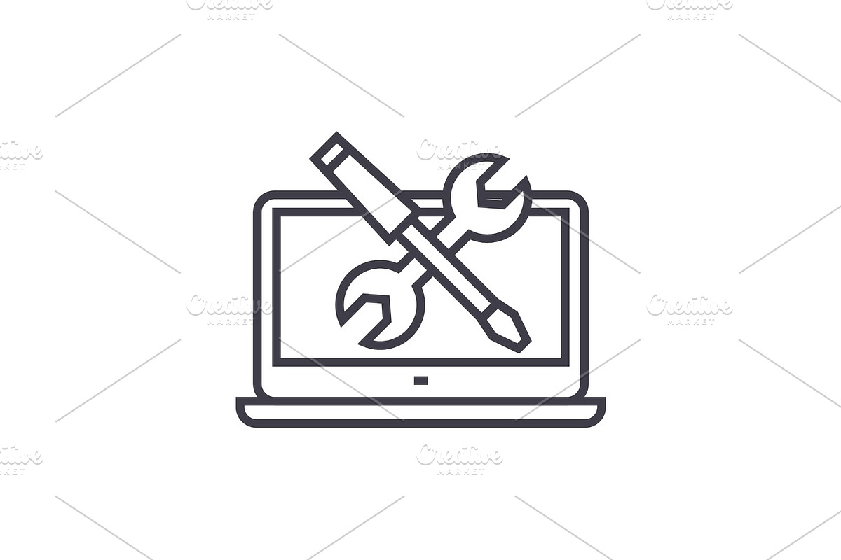 laptop computer service concept vector thin line icon, symbol, sign, illustration on isolated background in Illustrations - product preview 8