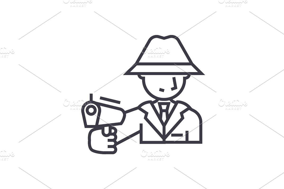 mafia, man with gun concept vector thin line icon, symbol, sign, illustration on isolated background in Illustrations - product preview 8