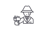 mafia, man with gun concept vector thin line icon, symbol, sign, illustration on isolated background
