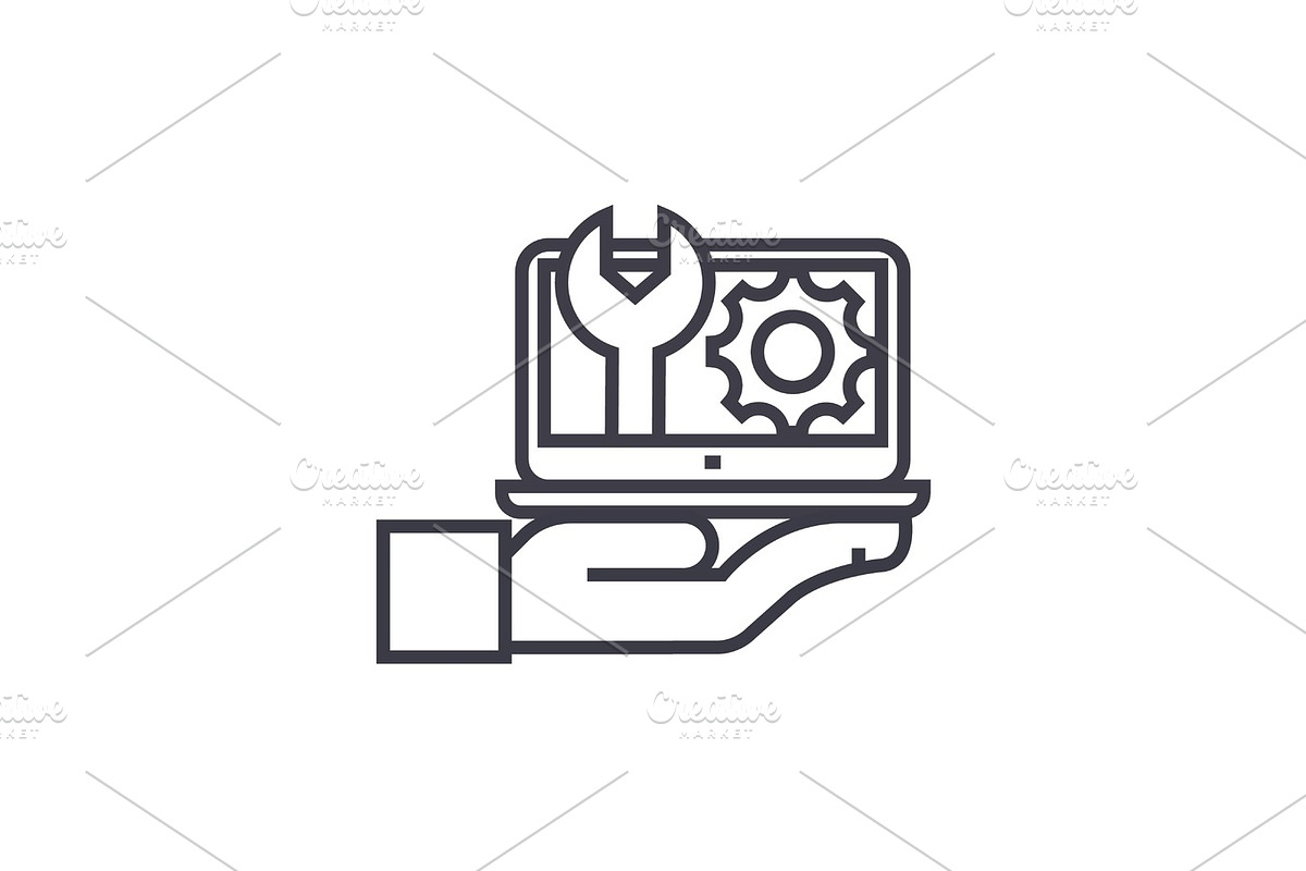 maintenance, computer support concept vector thin line icon, symbol, sign, illustration on isolated background in Illustrations - product preview 8