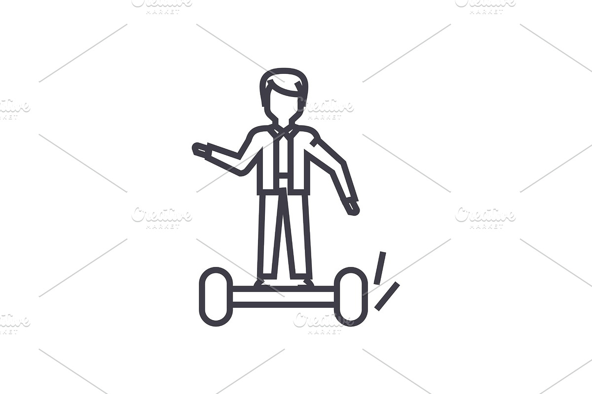 man on gyroscooter concept vector thin line icon, symbol, sign, illustration on isolated background in Illustrations - product preview 8