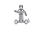man on gyroscooter concept vector thin line icon, symbol, sign, illustration on isolated background