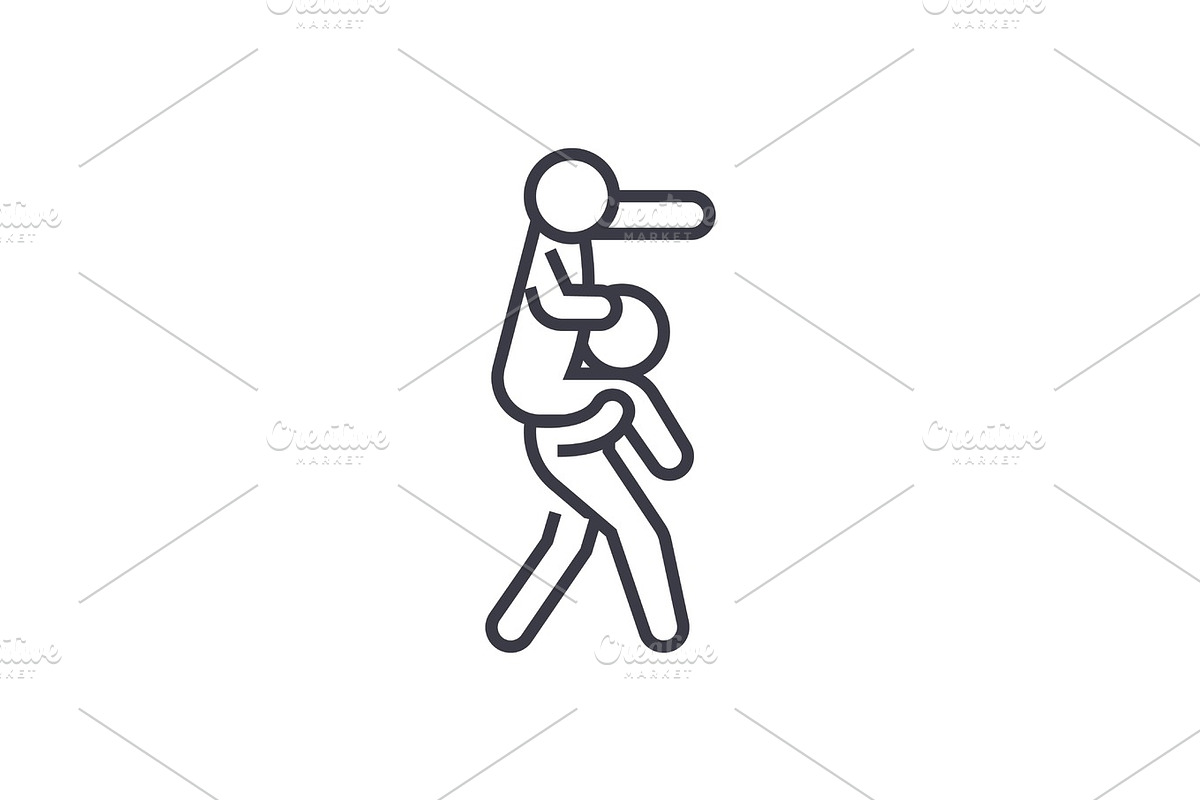 management, boss sitting on shoulders of employee concept vector thin line icon, symbol, sign, illustration on isolated background in Illustrations - product preview 8