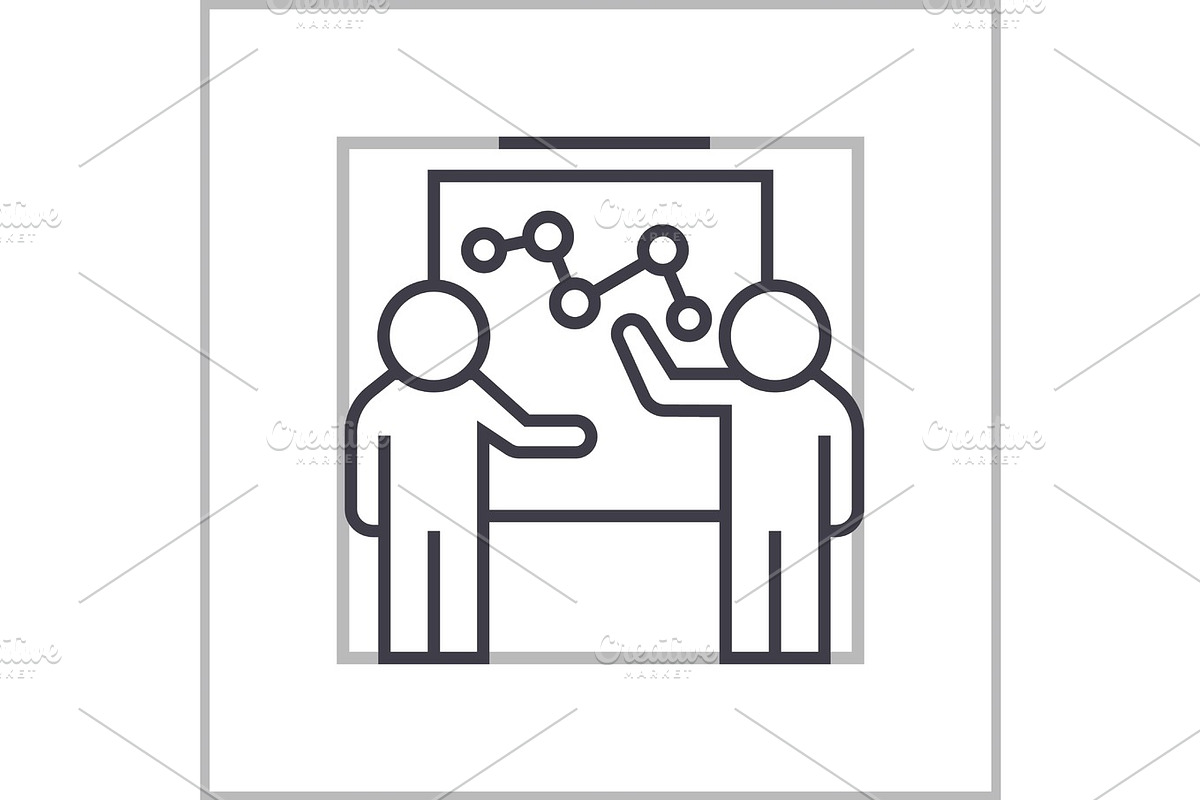 marketing plan discussion concept vector thin line icon, symbol, sign, illustration on isolated background in Illustrations - product preview 8