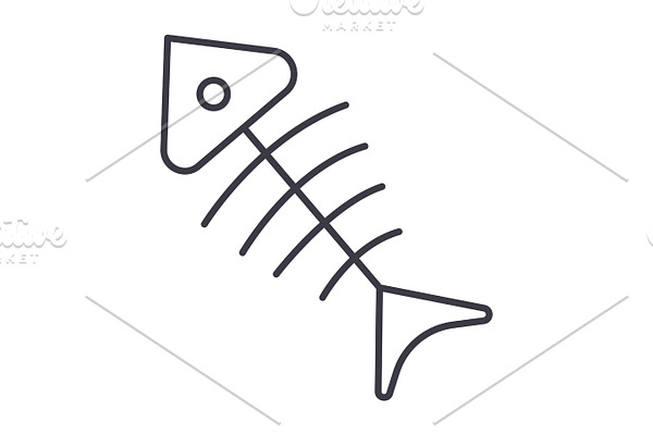 fish skeleton  vector line icon, sign, illustration on background, editable strokes