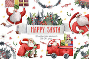 Happy Santa - Watercolor Clip Art