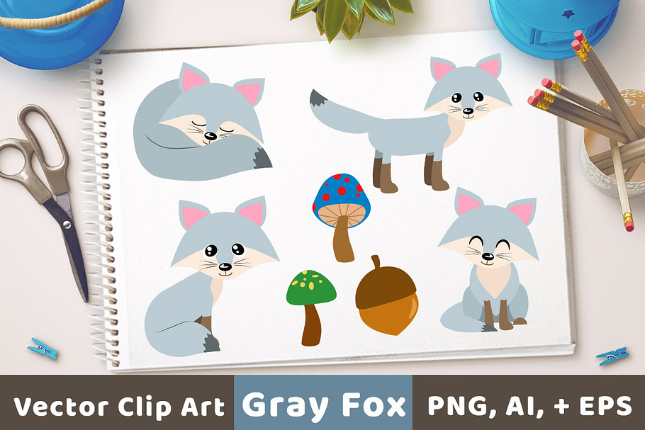 Gray Foxes Clipart, Silver Fox
