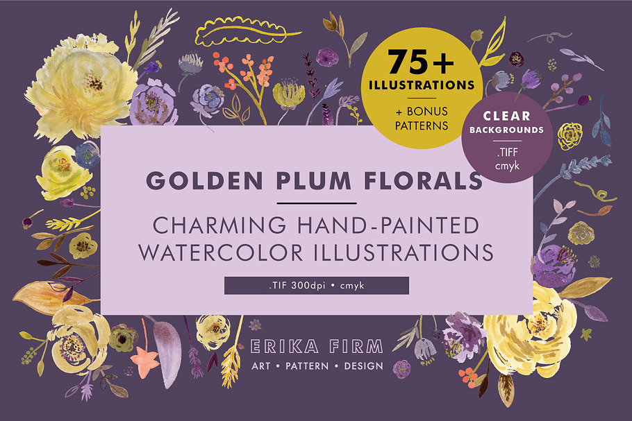 Golden Plum Floral Watercolors