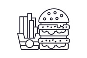 fast food,burger and fries vector line icon, sign, illustration on background, editable strokes